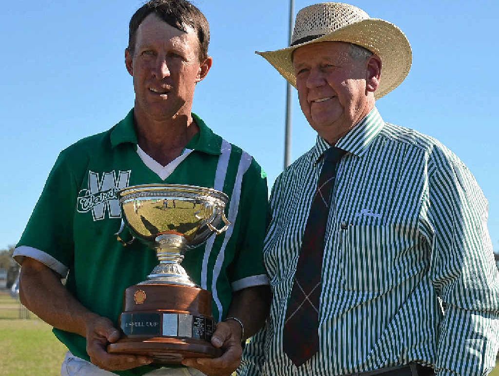 Warwick polocrosse captain Paul McGrath receives the Shell Cup by Ross Fraser.